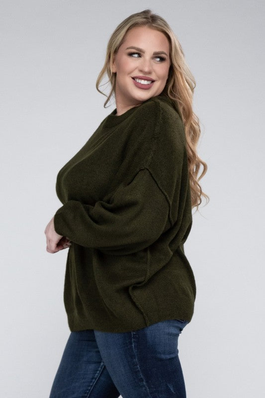 Curvy Oversized Raw Seam Melange Sweater (5 Colors)