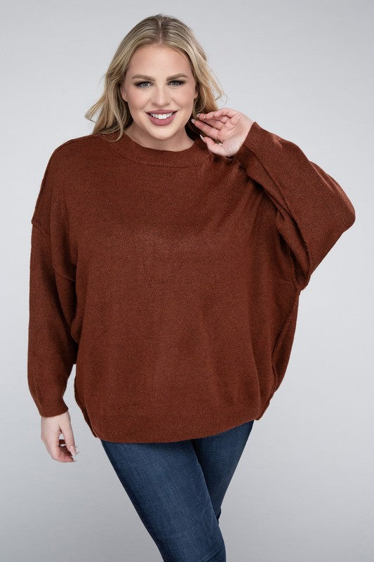 Curvy Oversized Raw Seam Melange Sweater (5 Colors)