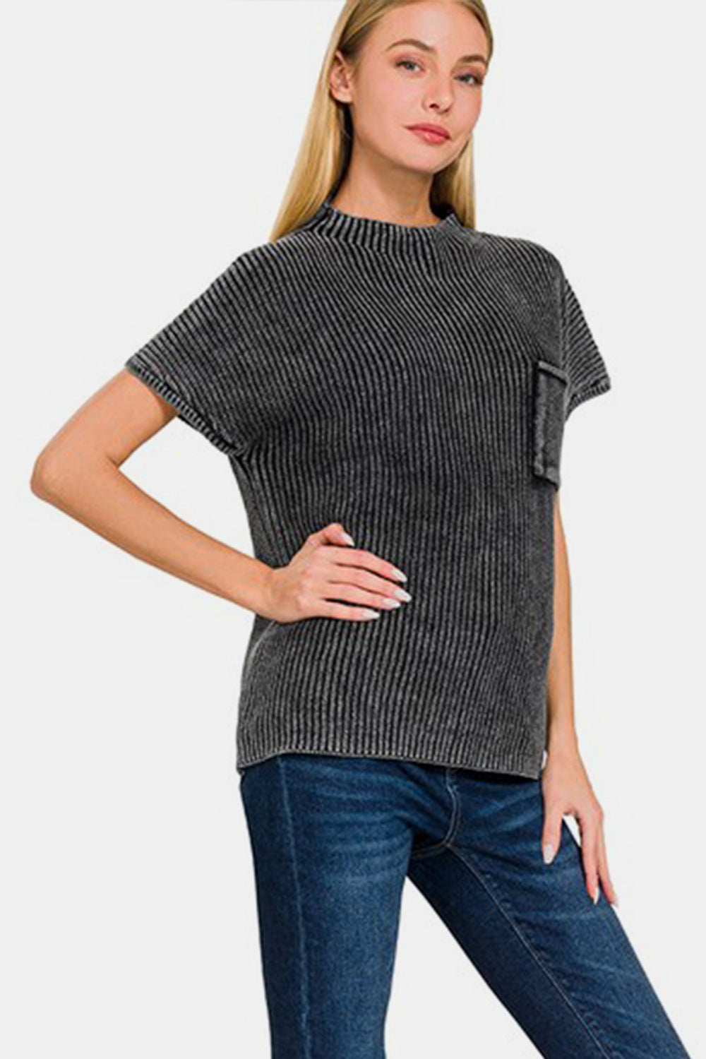 Jane Pocketed Mock Neck Top