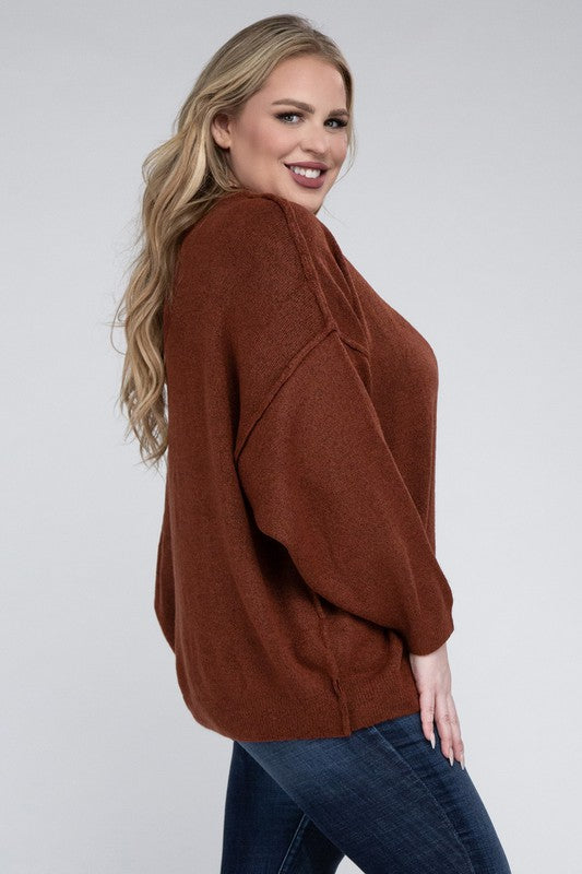 Curvy Oversized Raw Seam Melange Sweater (5 Colors)