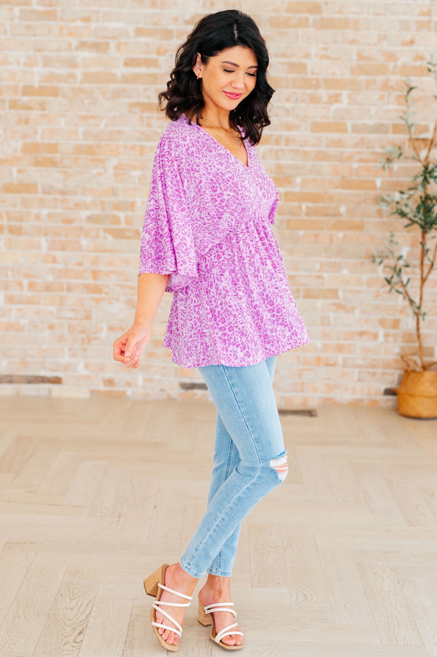 Dreamer Peplum Top in Lavender Leopard