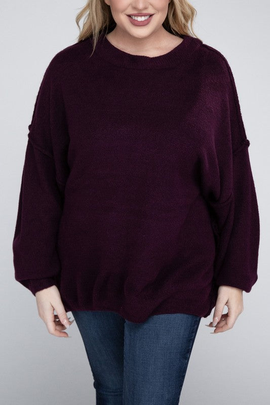 Curvy Oversized Raw Seam Melange Sweater (5 Colors)