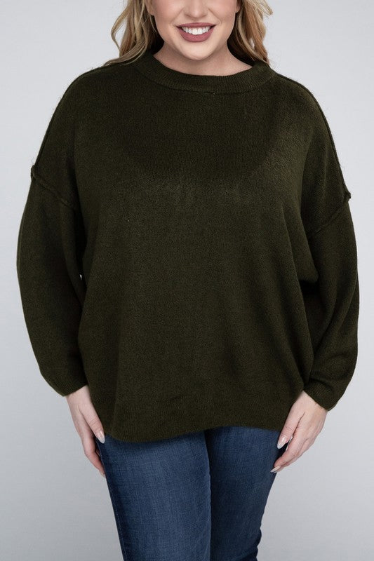 Curvy Oversized Raw Seam Melange Sweater (5 Colors)