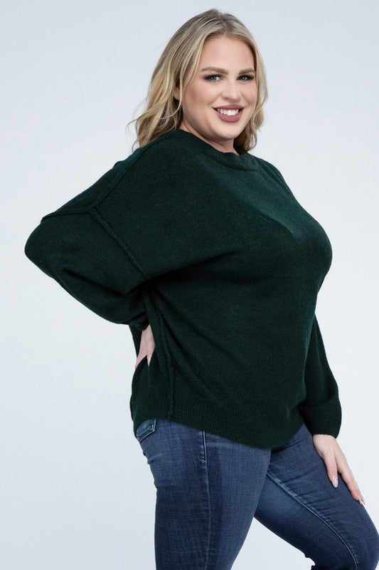 Curvy Oversized Raw Seam Melange Sweater (5 Colors)