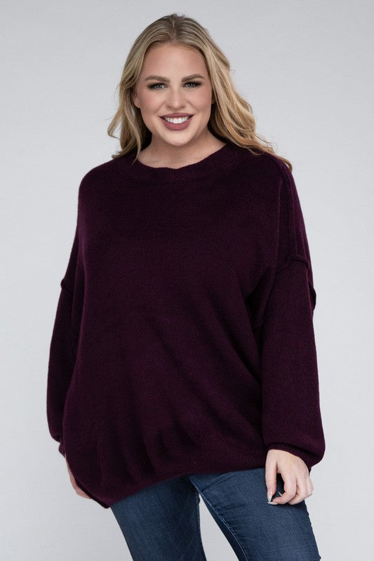 Curvy Oversized Raw Seam Melange Sweater (5 Colors)