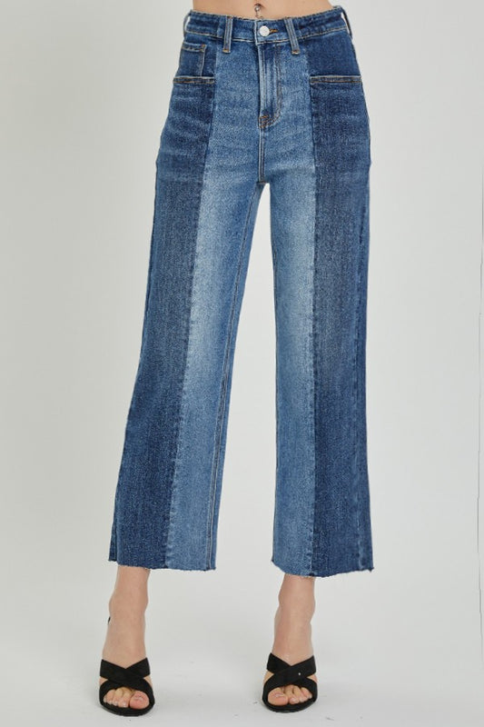 Risen Two-Tone Cropped Jeans