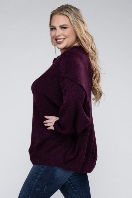 Curvy Oversized Raw Seam Melange Sweater (5 Colors)