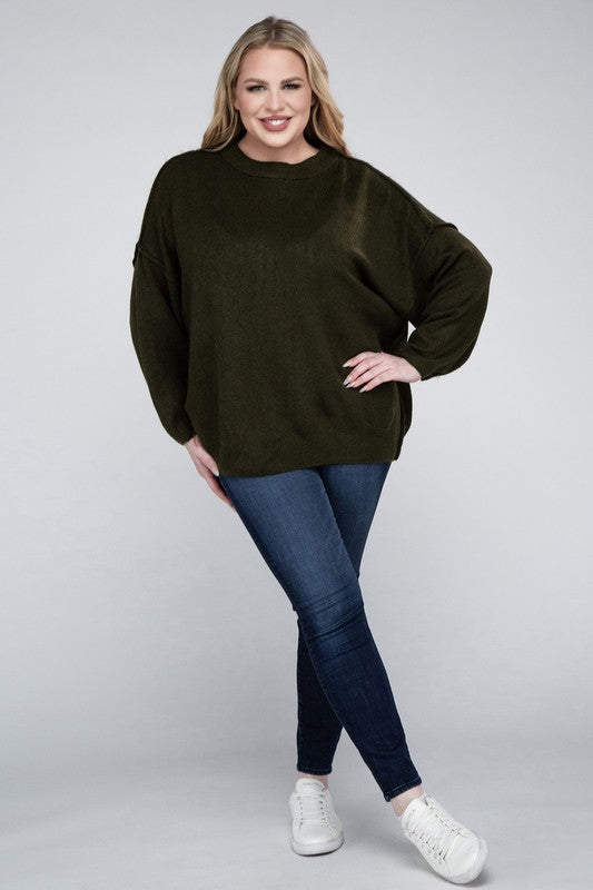 Curvy Oversized Raw Seam Melange Sweater (5 Colors)