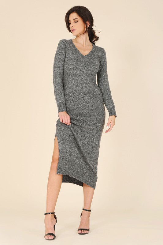 Snowy Sunday V-Neck Sweater Maxi Dress (2 Colors)