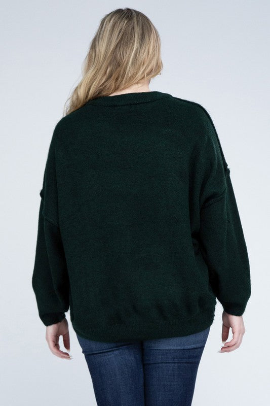 Curvy Oversized Raw Seam Melange Sweater (5 Colors)