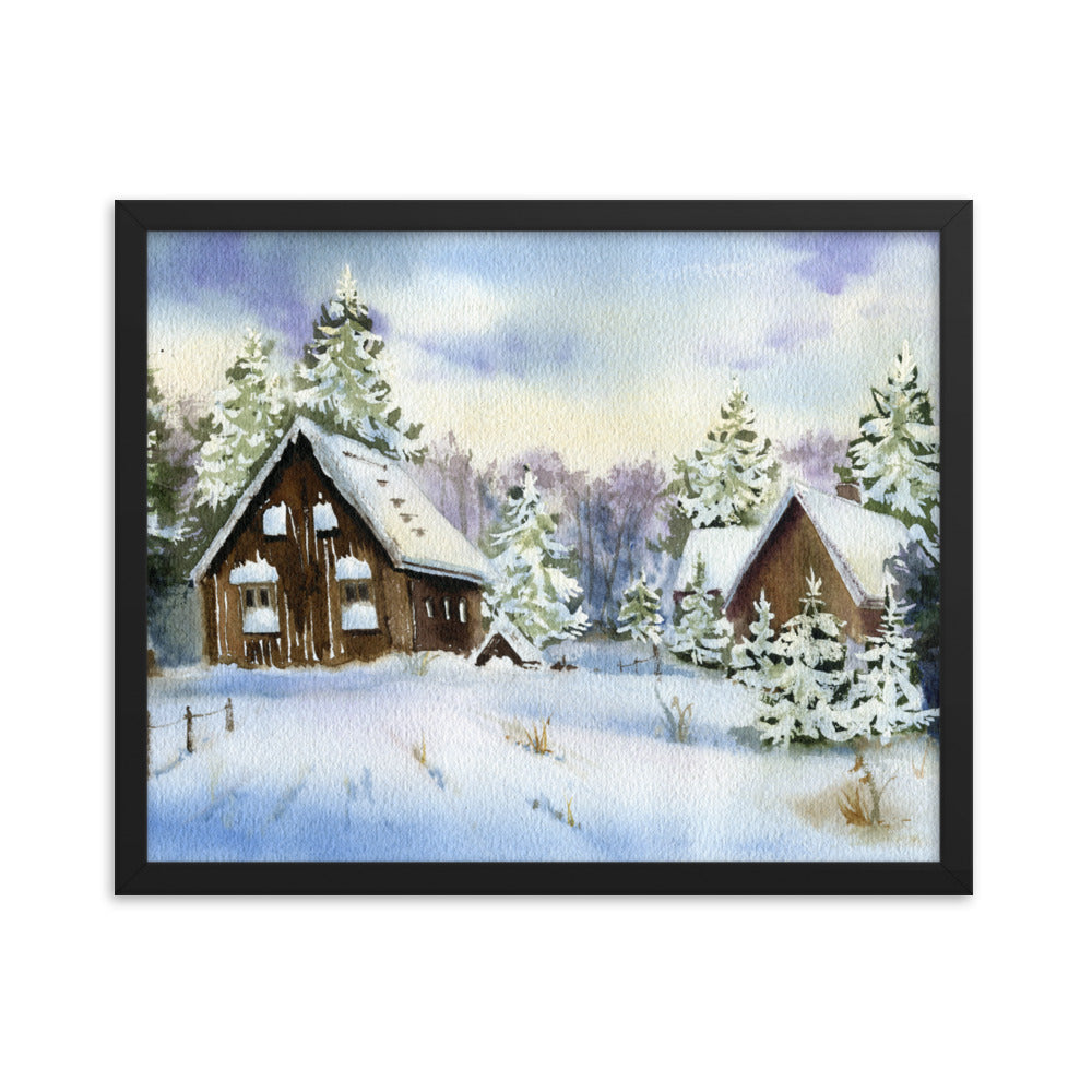 Framed Winter Cabin Poster