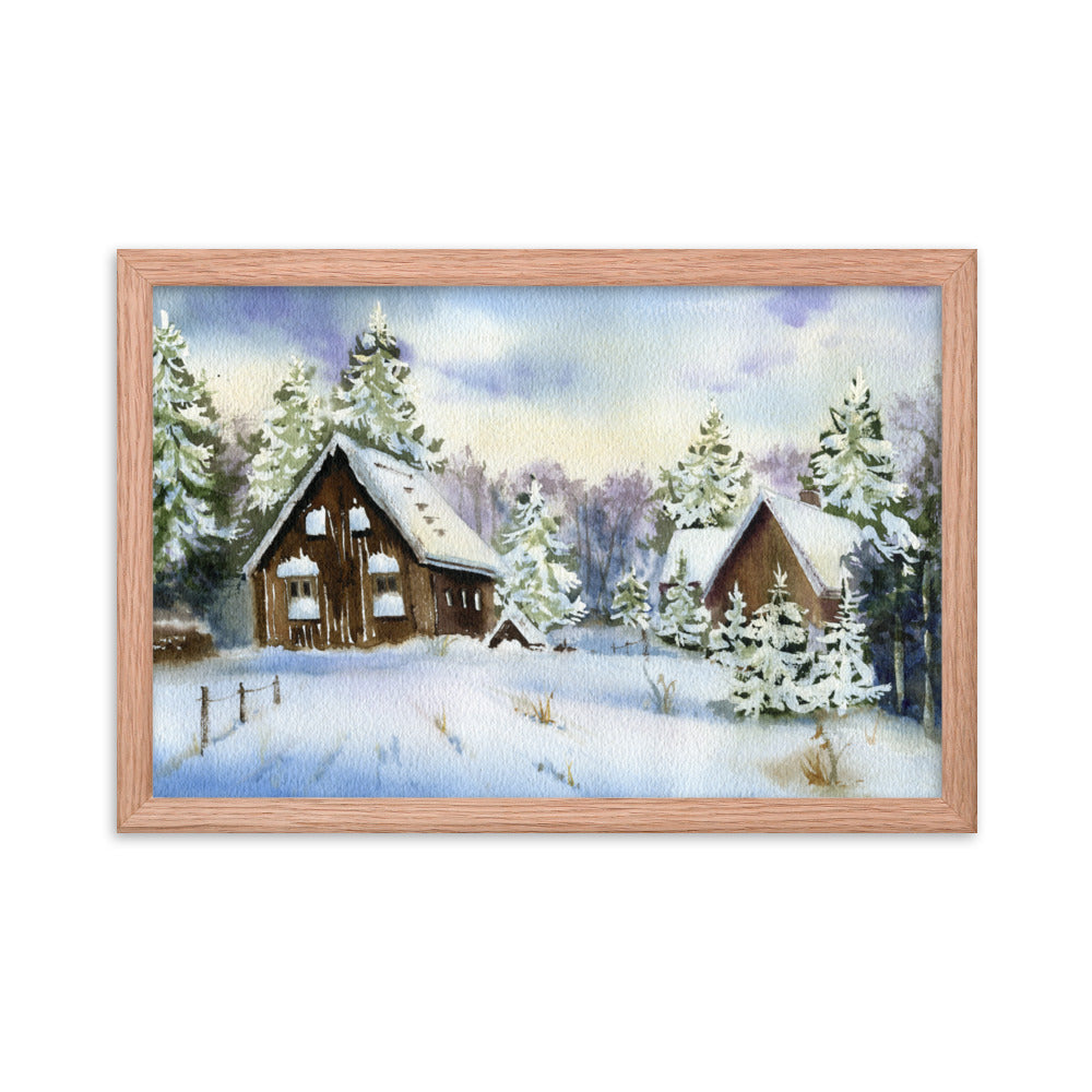 Framed Winter Cabin Poster