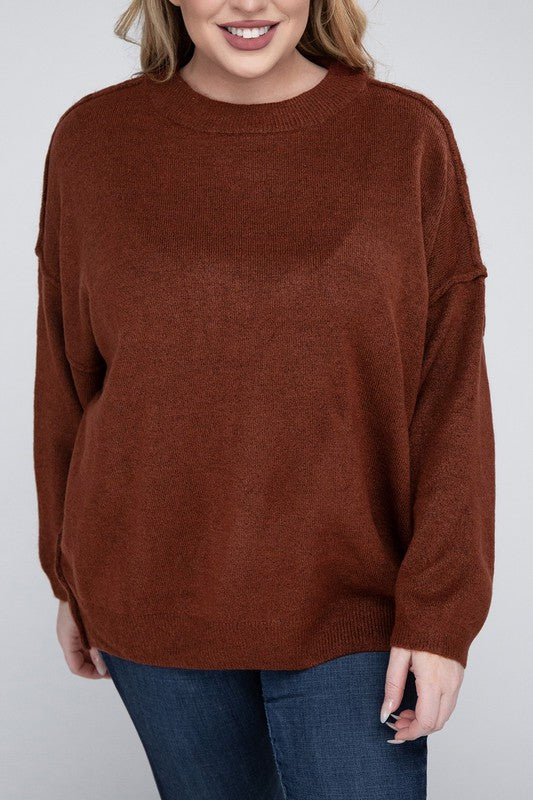 Curvy Oversized Raw Seam Melange Sweater (5 Colors)