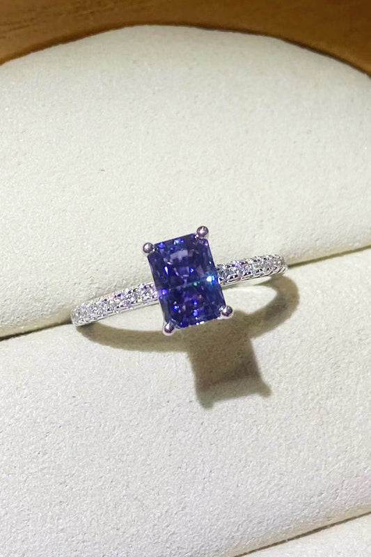 1 Carat Moissanite Rectangle Ring in Blue