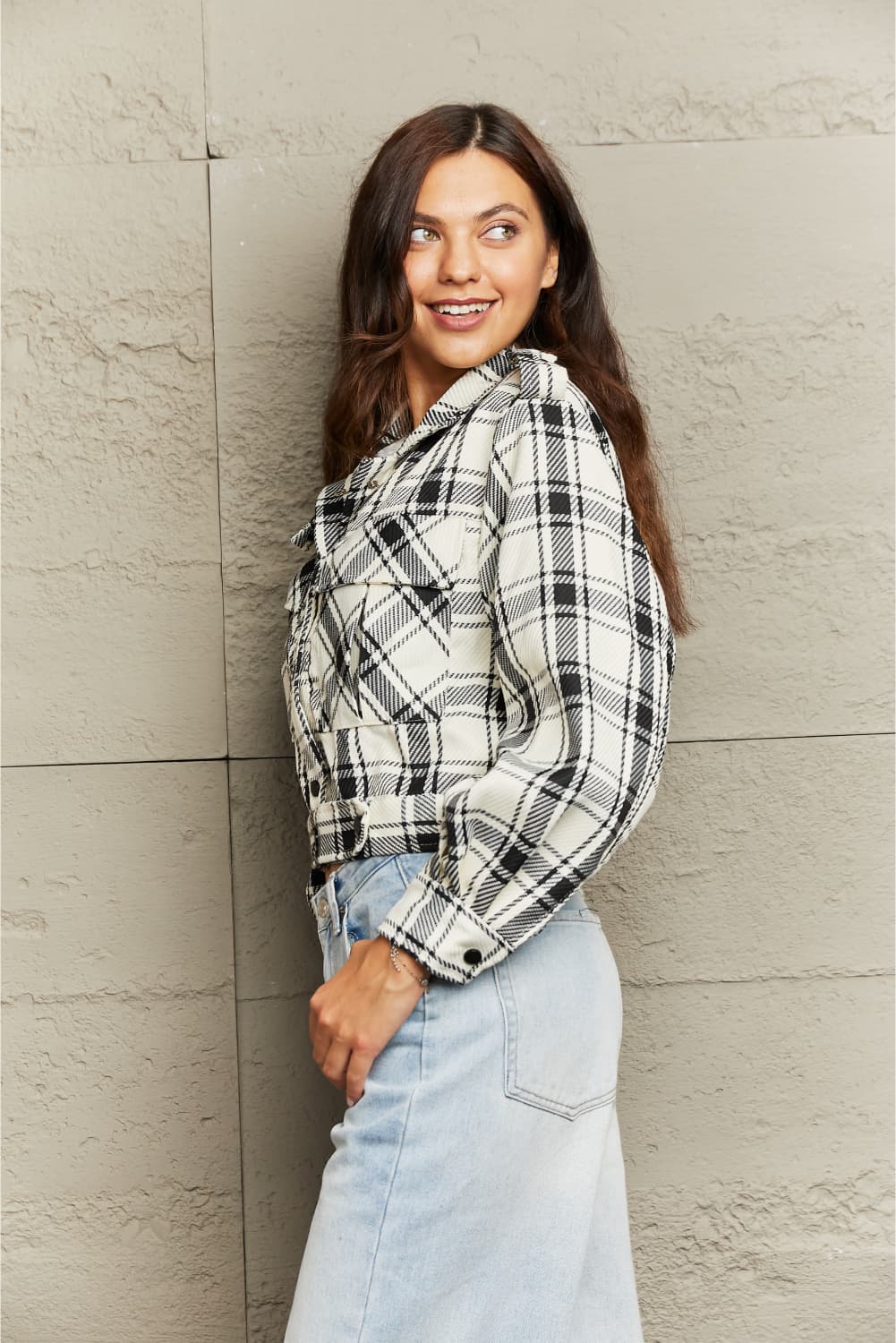 Cool Fall Day Plaid Cropped Shacket