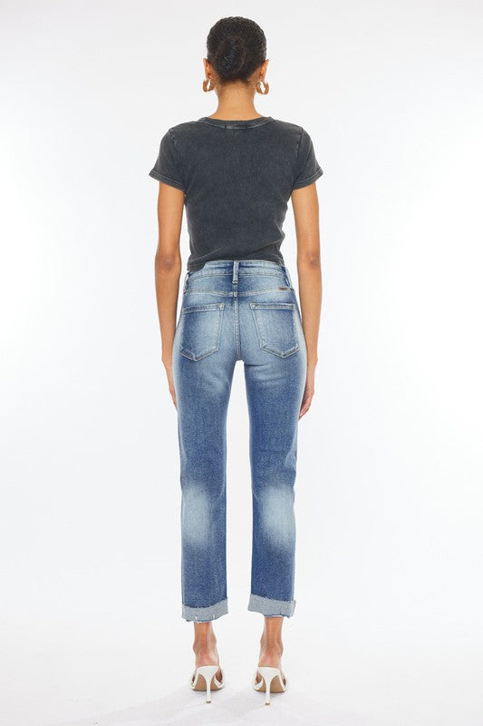 Kancan High Rise Cuffed Slim Straight Jeans