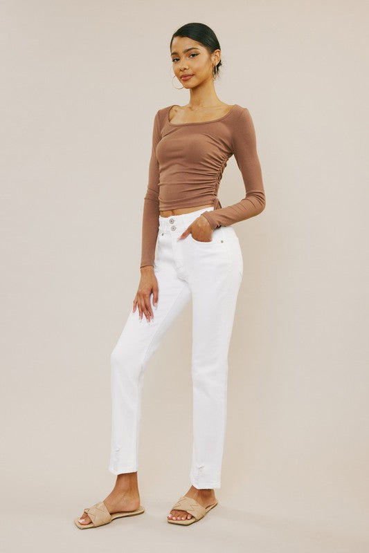 Kancan High Rise Straight Leg Jeans in White