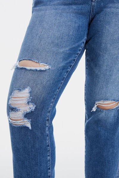 BAYEAS High Waist Distressed Cat's Whiskers Straight Jeans