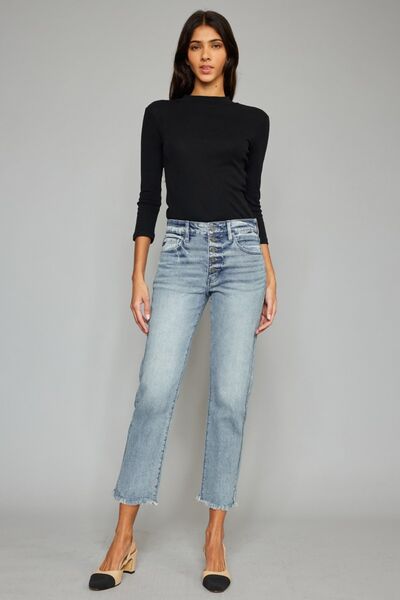 Kancan High Waist Cropped Straight Jeans