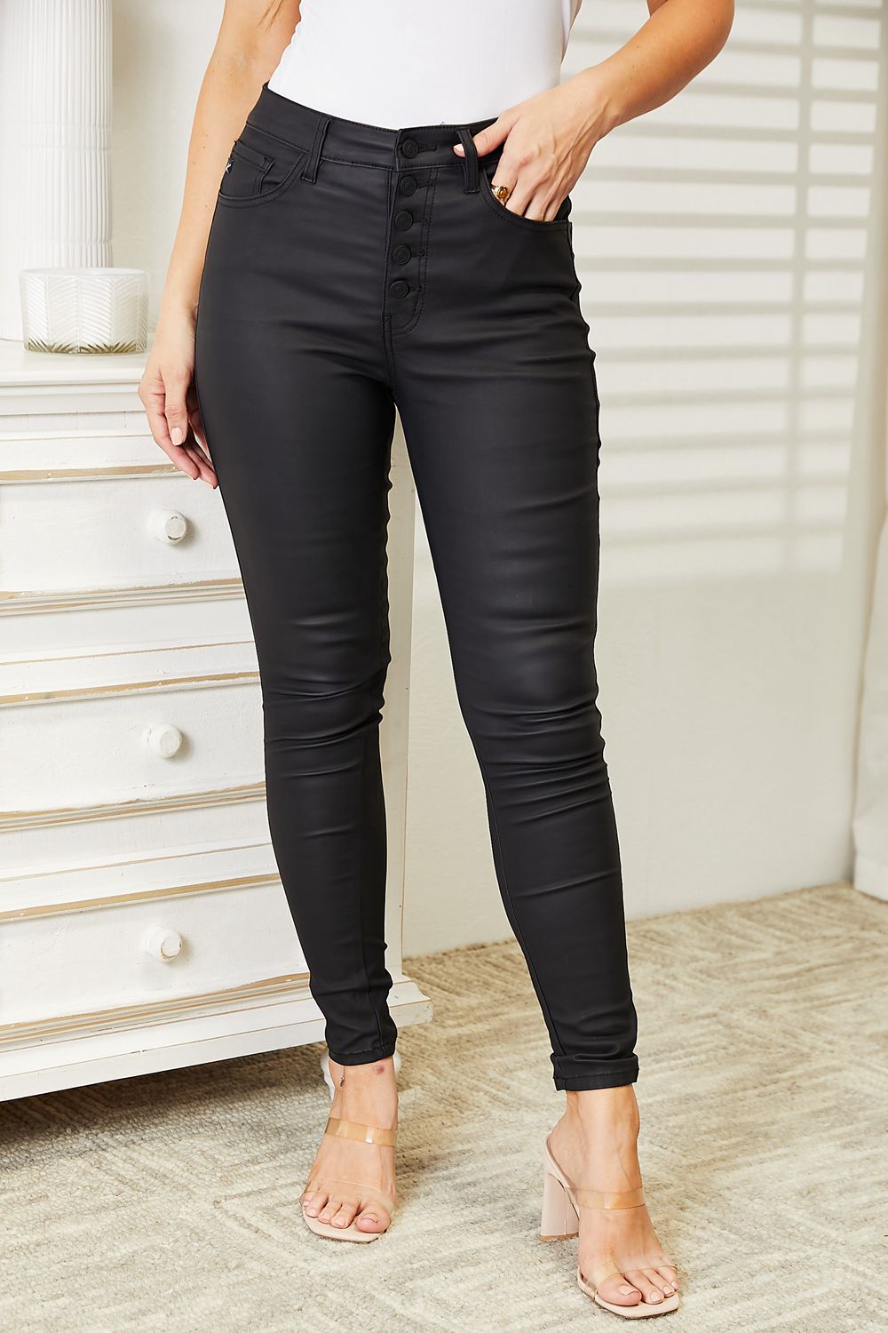 Kancan Black Coated Ankle Skinny Jeans