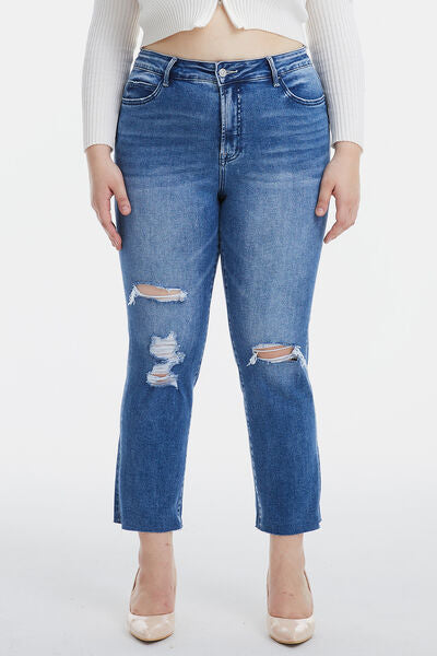 BAYEAS High Waist Distressed Cat's Whiskers Straight Jeans