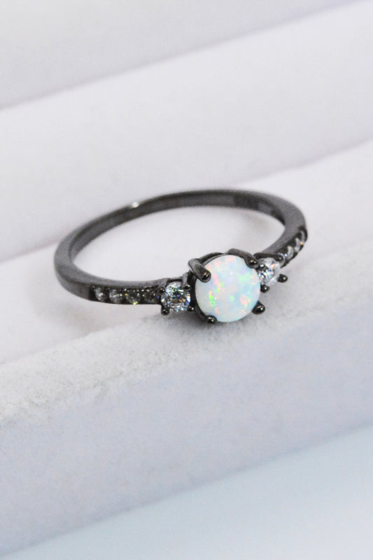 925 Sterling Silver Round Opal Ring