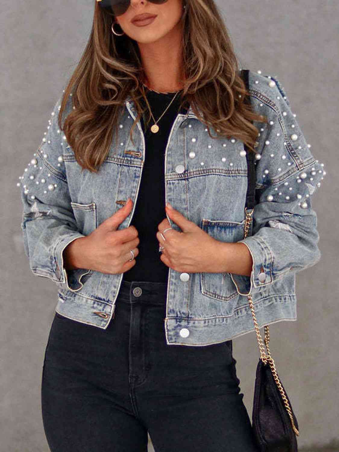 Star Struck Pearl Detail Denim Jacket