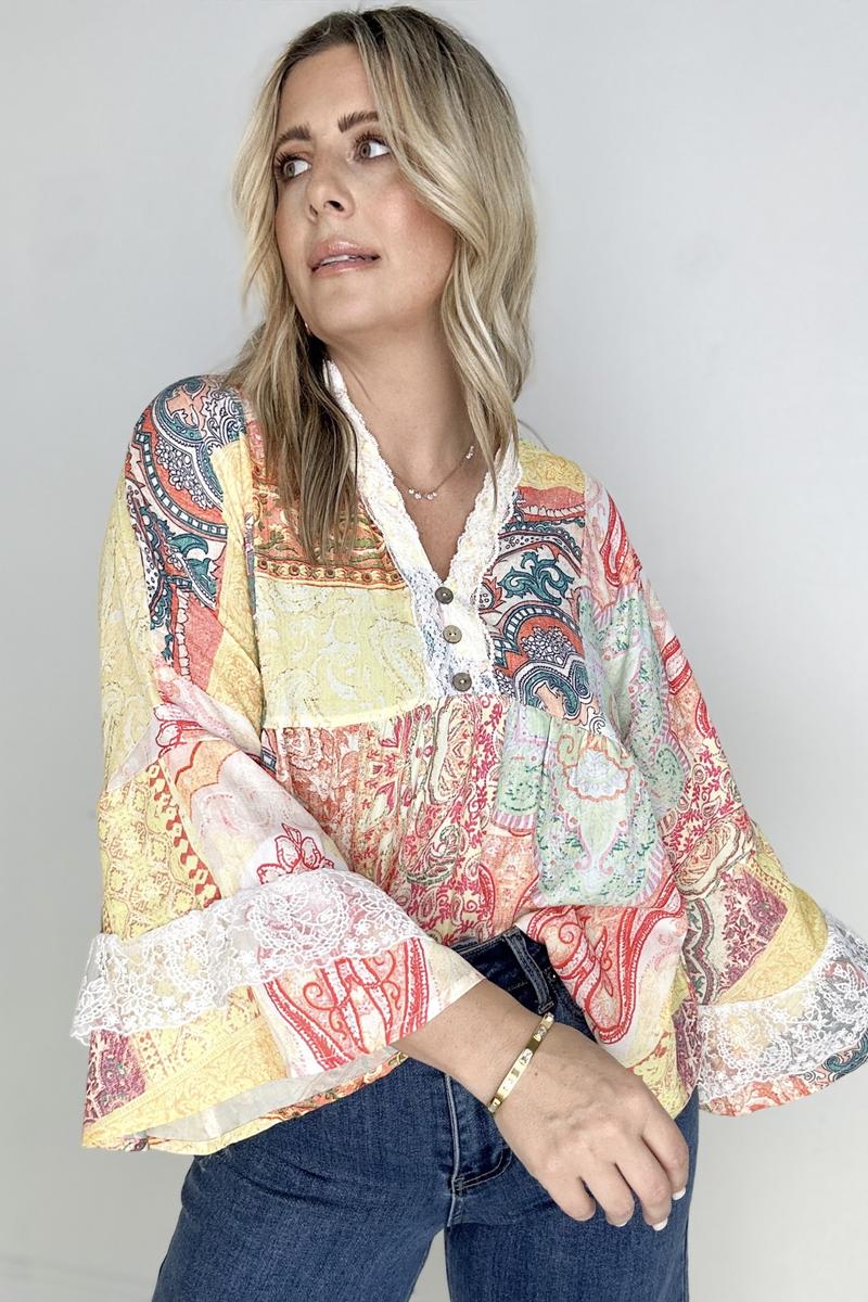 Paisley Patch Work Boho Blouse