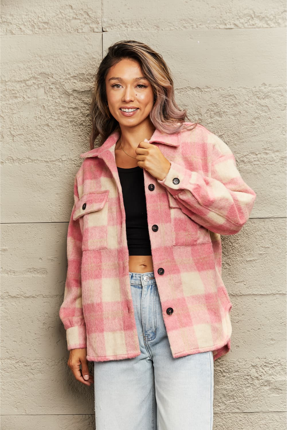 Tabitha Pink Plaid Shacket