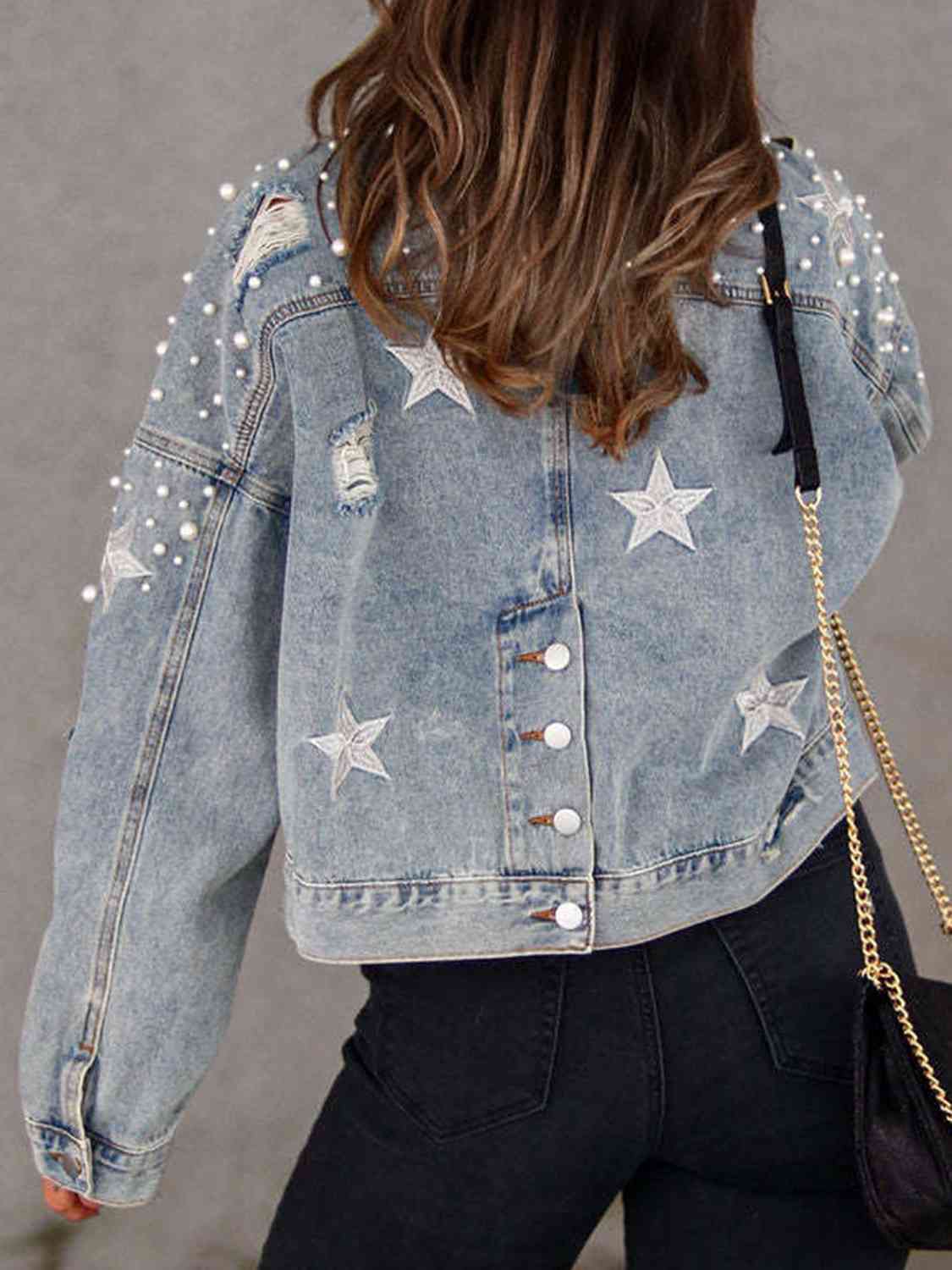 Star Struck Pearl Detail Denim Jacket