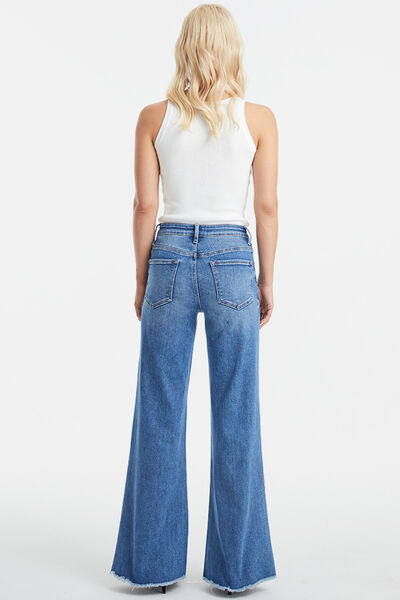 BAYEAS High Waist Button-Fly Raw Hem Wide Leg Jeans