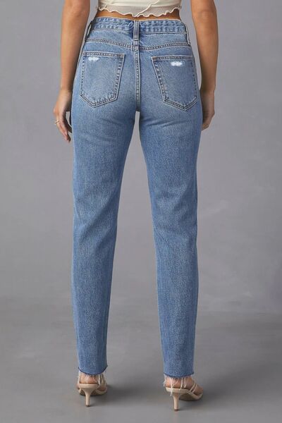 Trendy Envy Distressed Raw Hem Straight Jeans