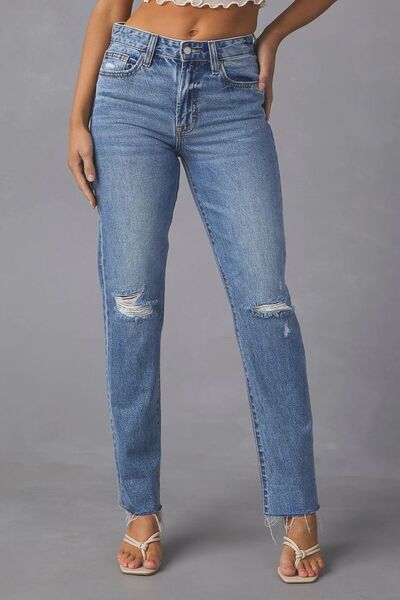 Trendy Envy Distressed Raw Hem Straight Jeans