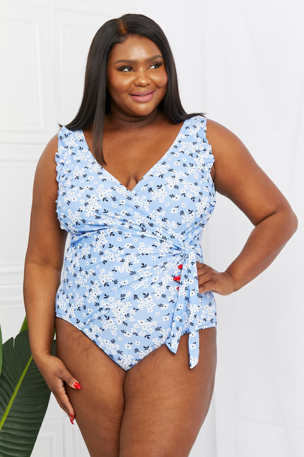 Float On Ruffle Faux Wrap One-Piece in Blossom Blue