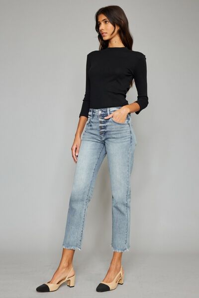 Kancan High Waist Cropped Straight Jeans