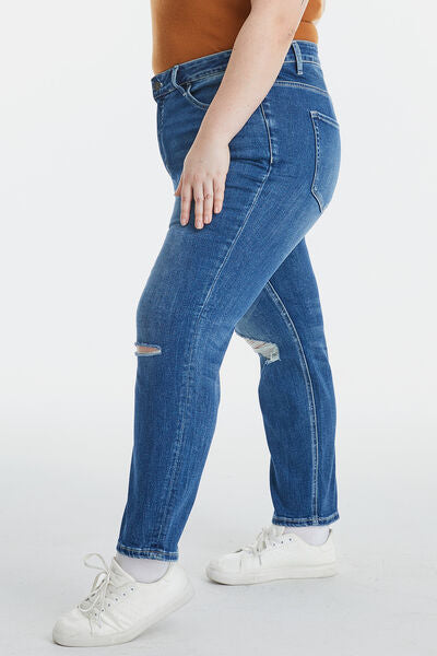 BAYEAS High Waist Distressed Washed Cropped Mom Jeans