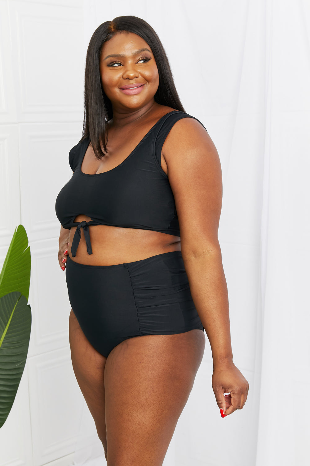 Sanibel Crop Swim Top and Ruched Bottoms Set in Black