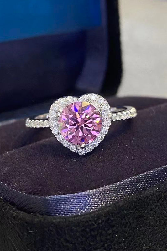 1 Carat Pink Moissanite Heart Ring