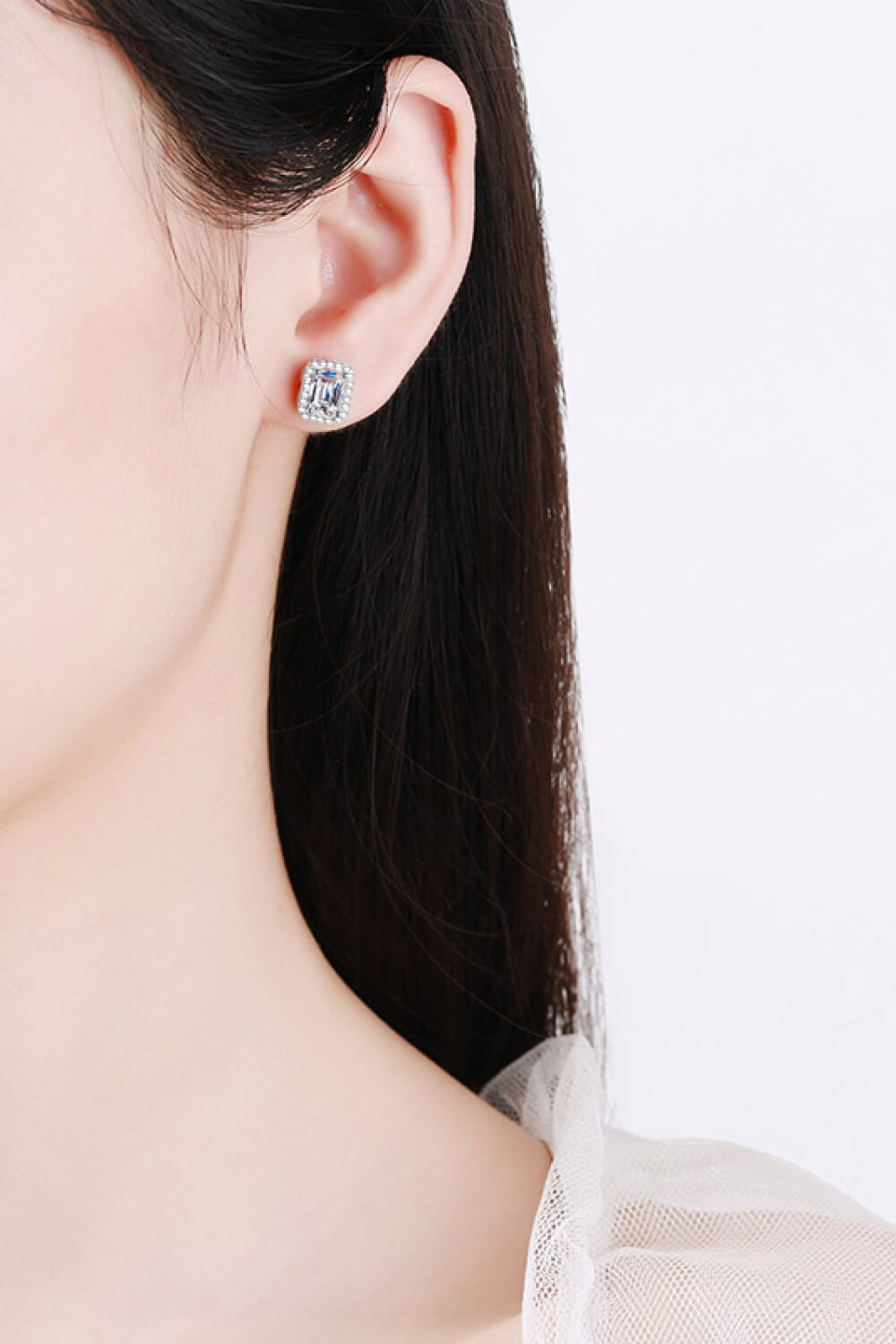 1 Carat Moissanite Square Stud Earrings