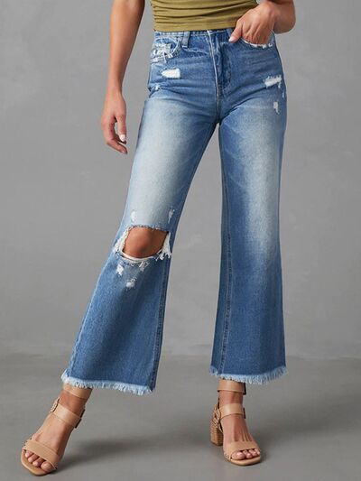 Trendy Envy Distressed Frayed Hem Cropped Jeans