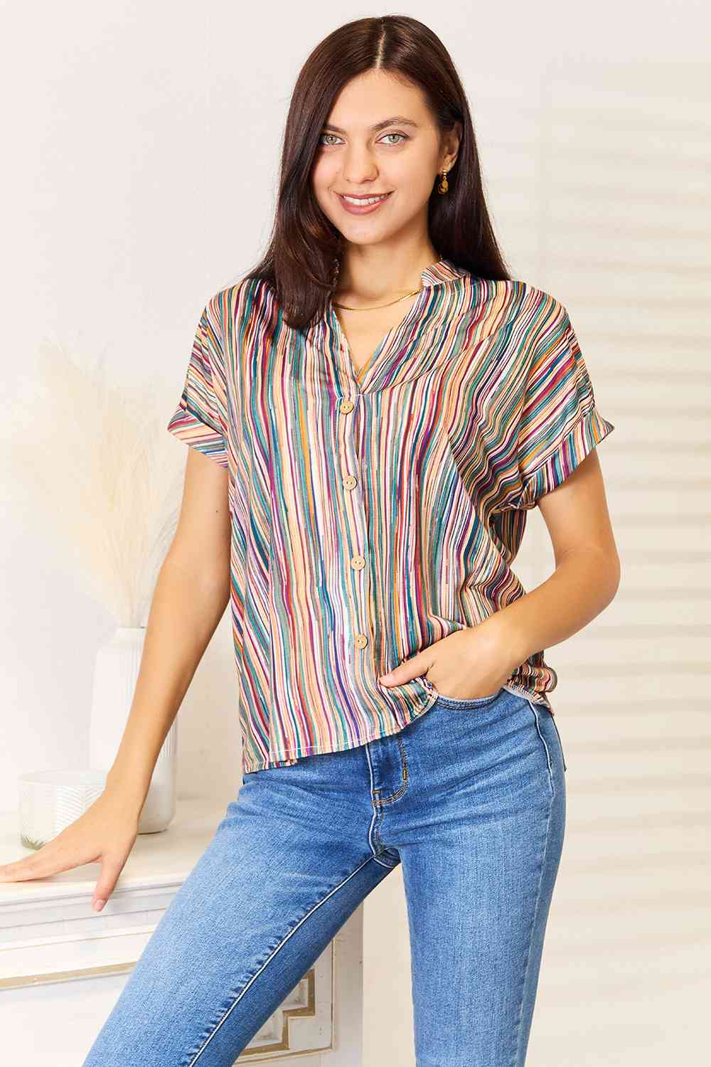 Layla Stripe Notched Neck Top