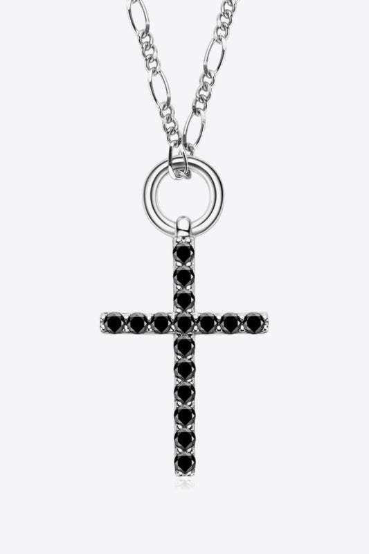 Moissanite Cross Pendant Platinum-Plated Necklace