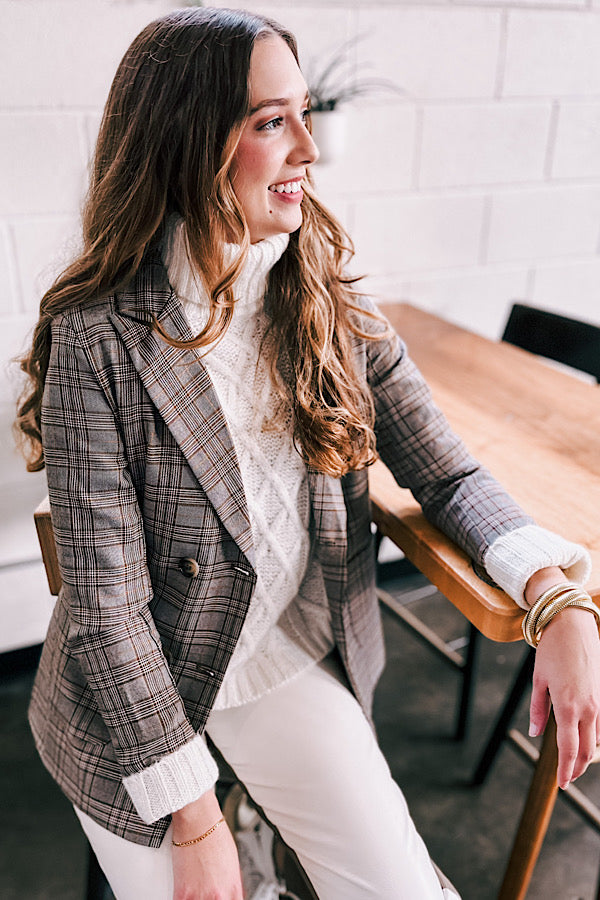 Preptastic Brown Orange Plaid Blazer