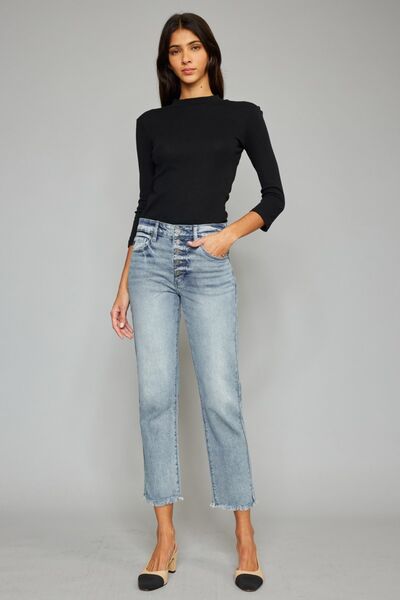 Kancan High Waist Cropped Straight Jeans