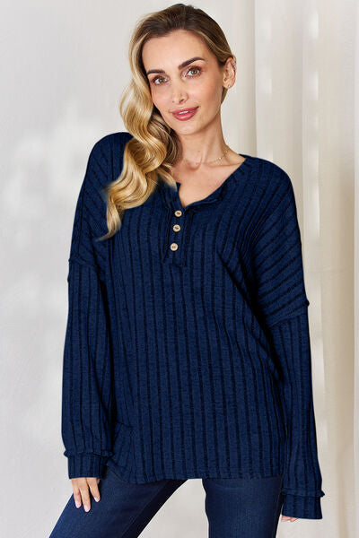 Soft N Cozy Ribbed Half Button Top