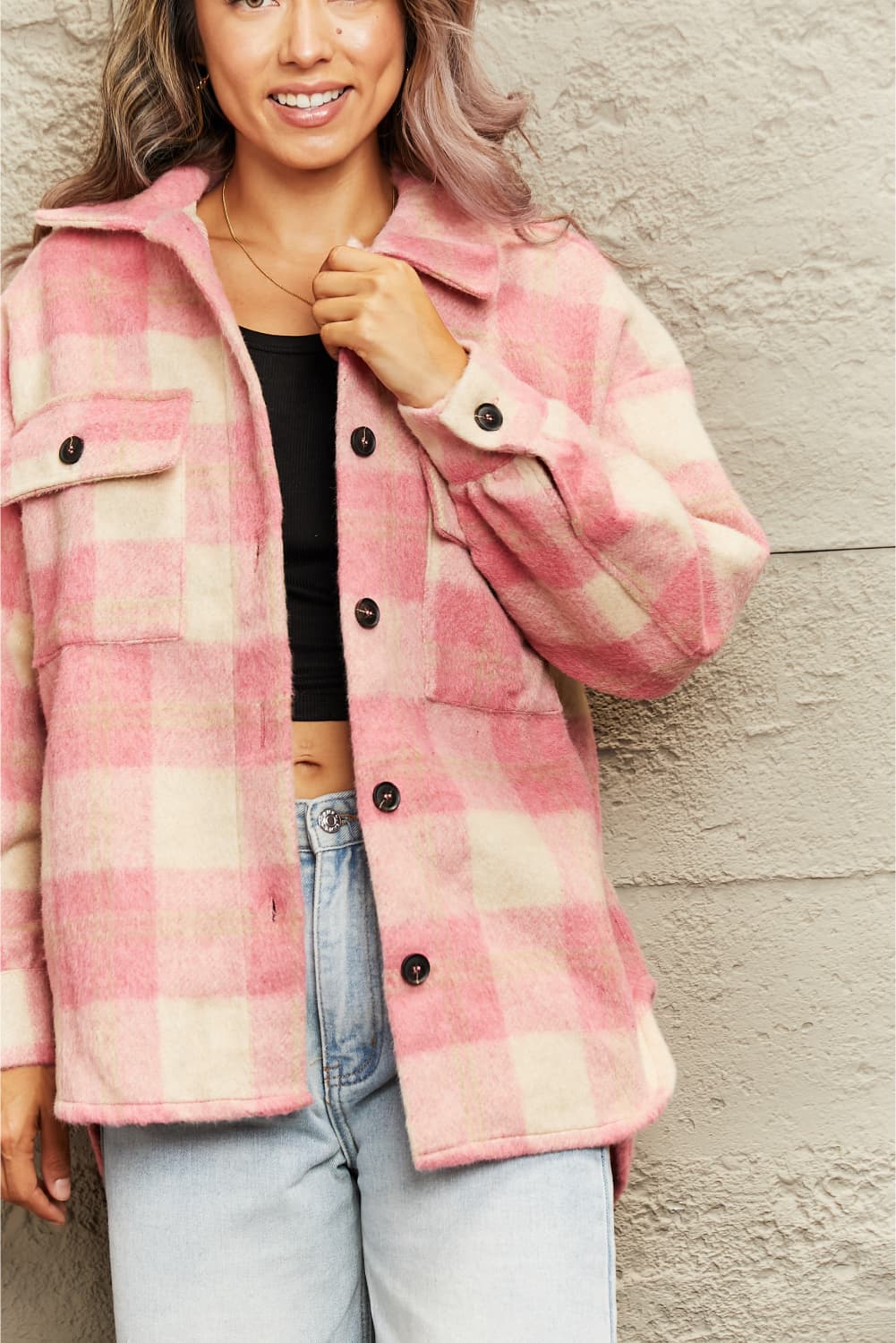 Tabitha Pink Plaid Shacket