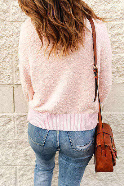 Fuzzy Quarter Button Sweater