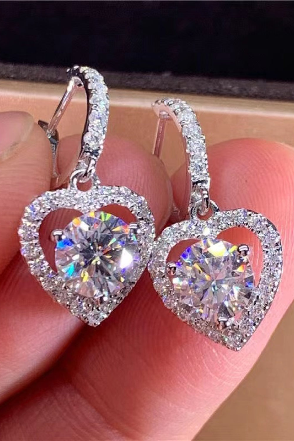 2 Carat Moissanite Heart Drop Earrings