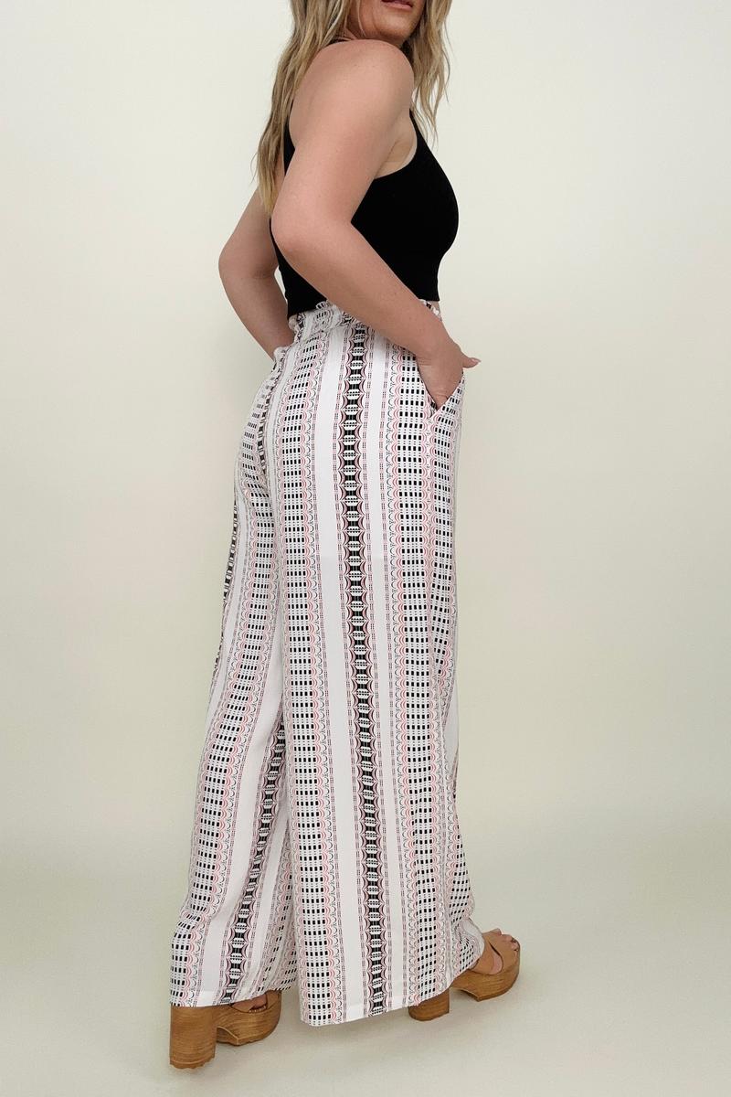 Geo Stripe Smocked Wide Leg Pants