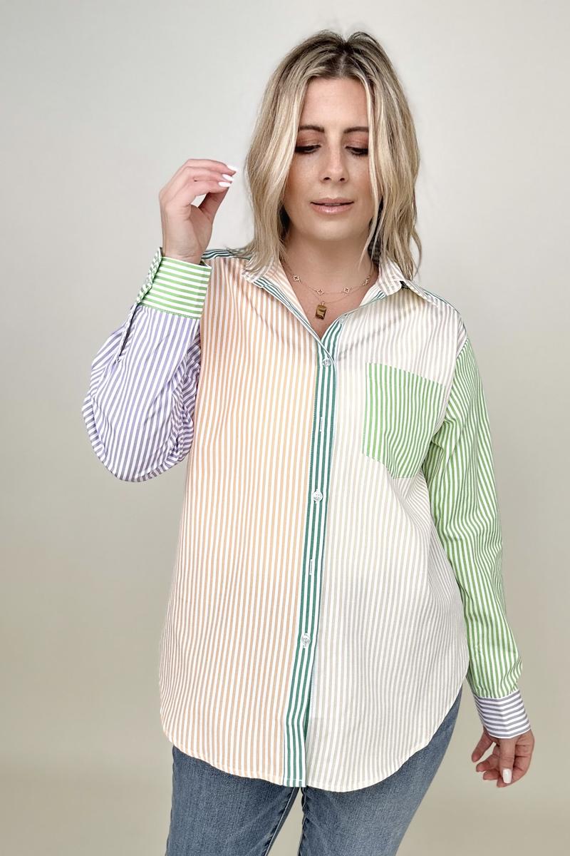 Destiny Mixed Stripe Button Front Top